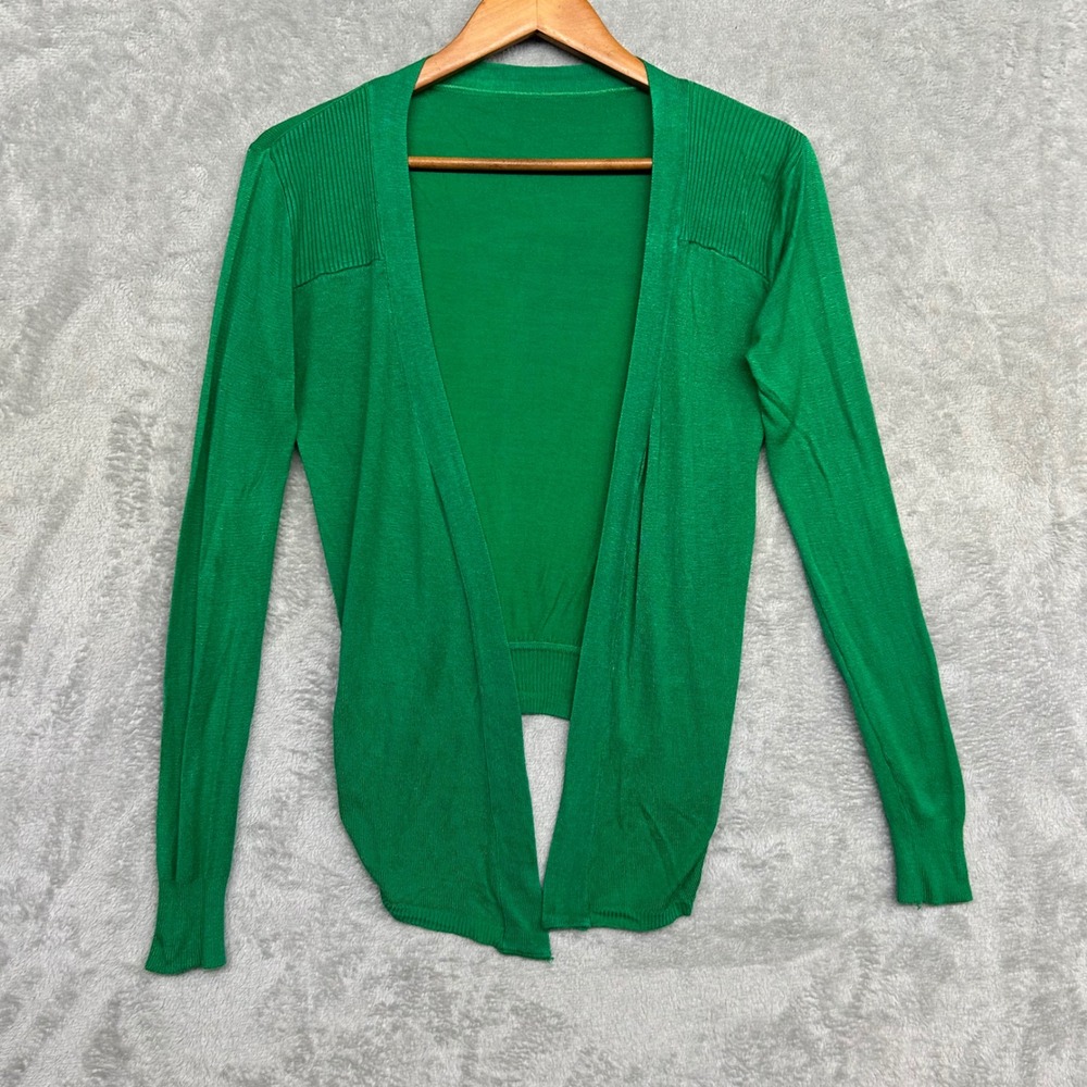Open Front Cardigan Knit Sweater Green Lightweight Preppy Minimalist Est~ Small